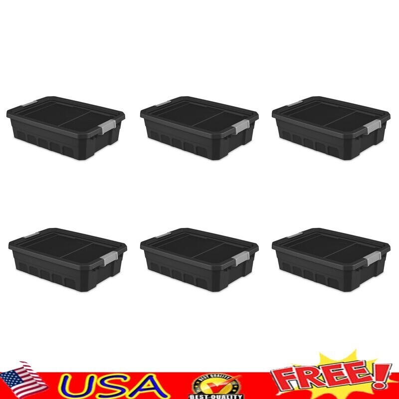 Stackable 10-Gallon Heavy Duty Plastic Storage Bins Organizer Set of 6