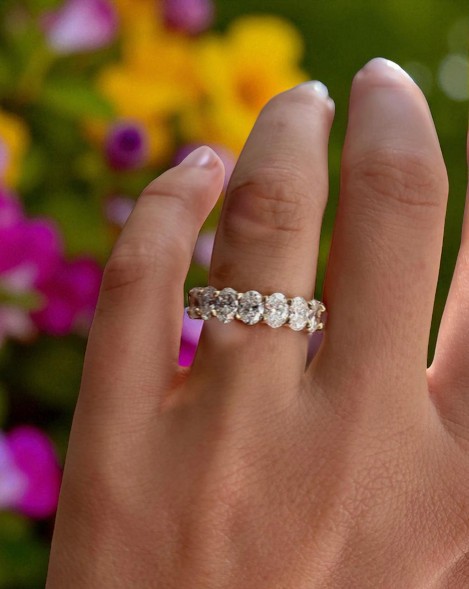 1.35CTW Half Eternity Diamond Wedding Band 14k Lab Grown Oval Diamond Ring