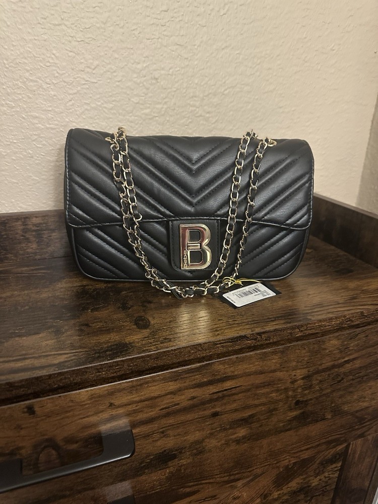 bebe Crossbody Shoulder Bag Faux Leather Gold Tone Logo & Chain Strap NWT $69