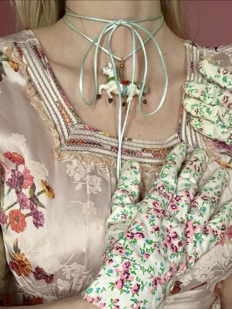 Vintage Carousel Horse Pendant Ribbon Necklace