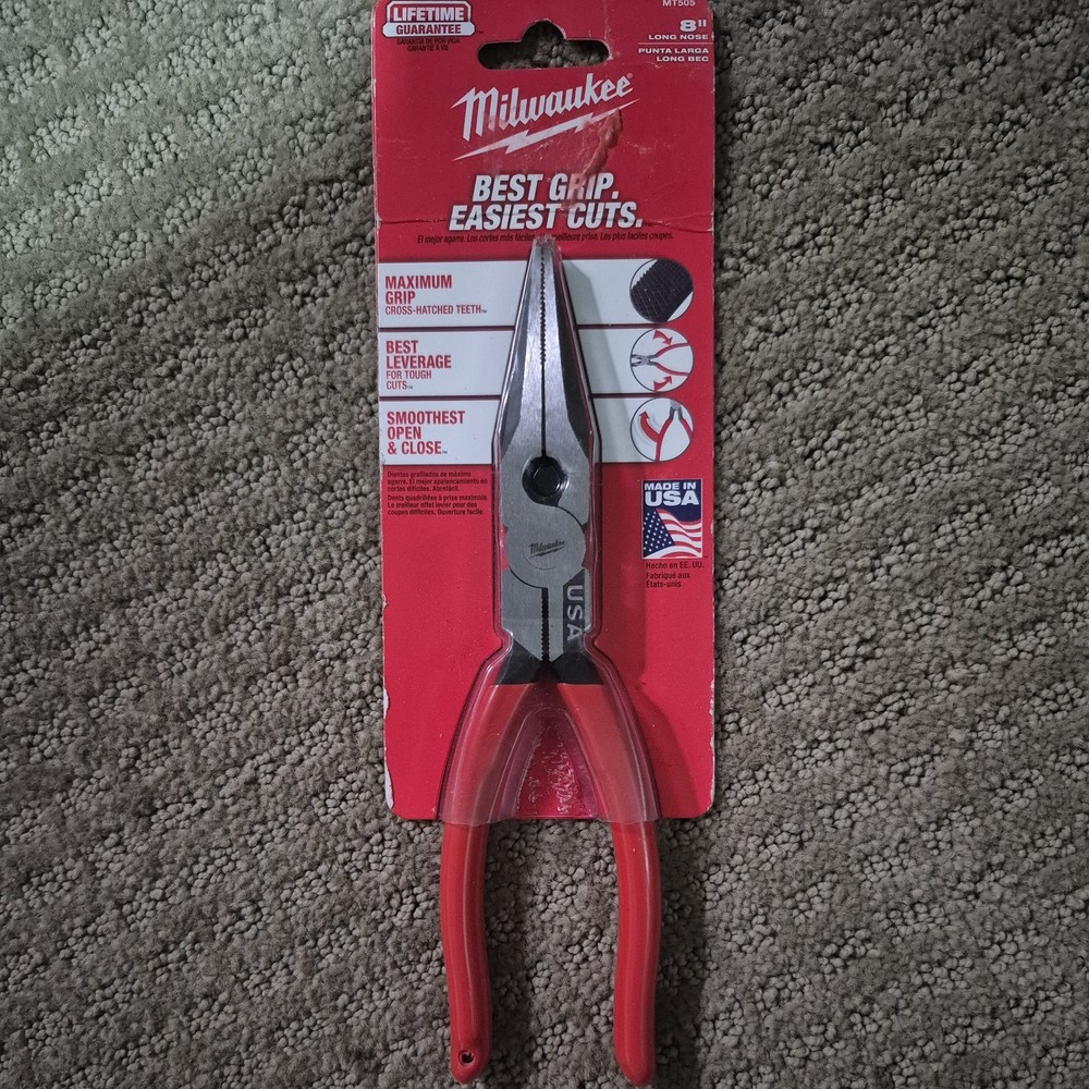Milwaukee MT505 8-Inch Long Needle Nose Pliers USA Made