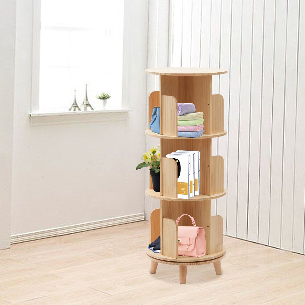 3 Tier Rotating Floor Bookshelf Organizer Display Storage Rack