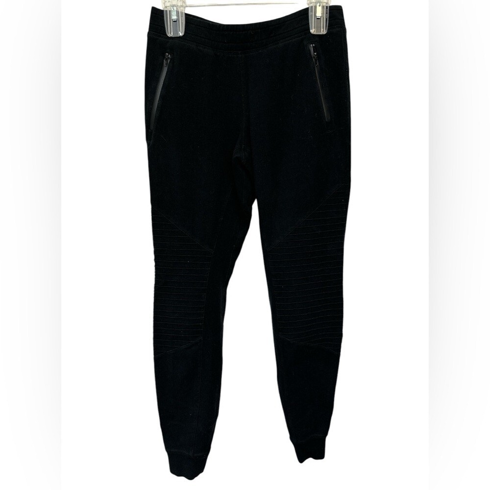 Alo Yoga Urban Moto Jogger Sweatpants Black Tapered Fit with Zip Pockets for Gym