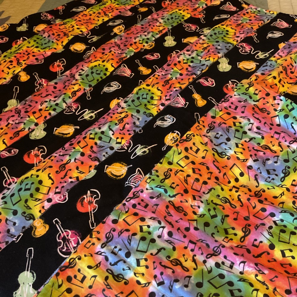 Handmade Flannel Strip Lap Quilt 40x60 Music Time.