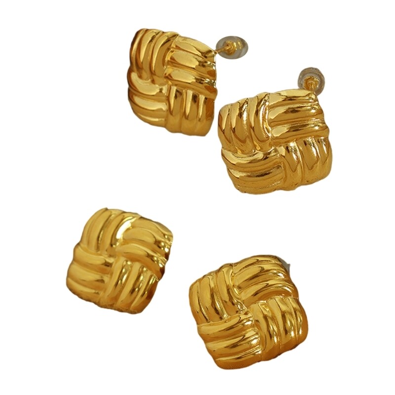 Unique Studs Earrings Geometric Ear Pendant Square Pattern Ear Pin for Woman