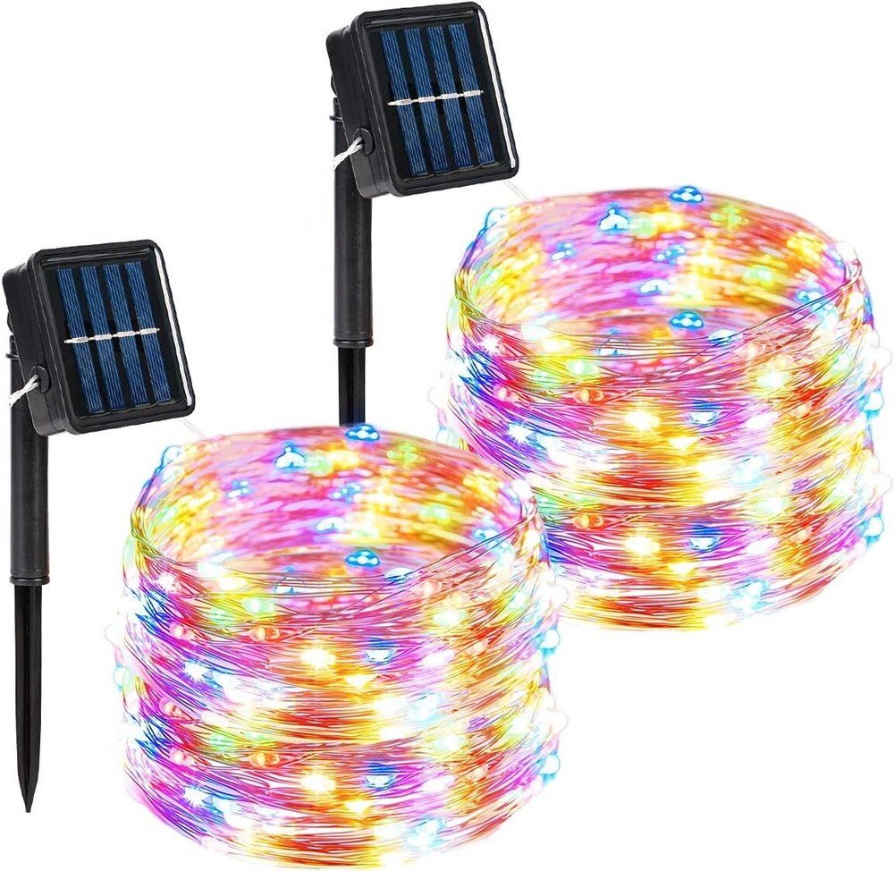 2Pack 200 LED Solar Fairy Lights Copper Wire Multi-Color Outdoor Xmas Party Decor