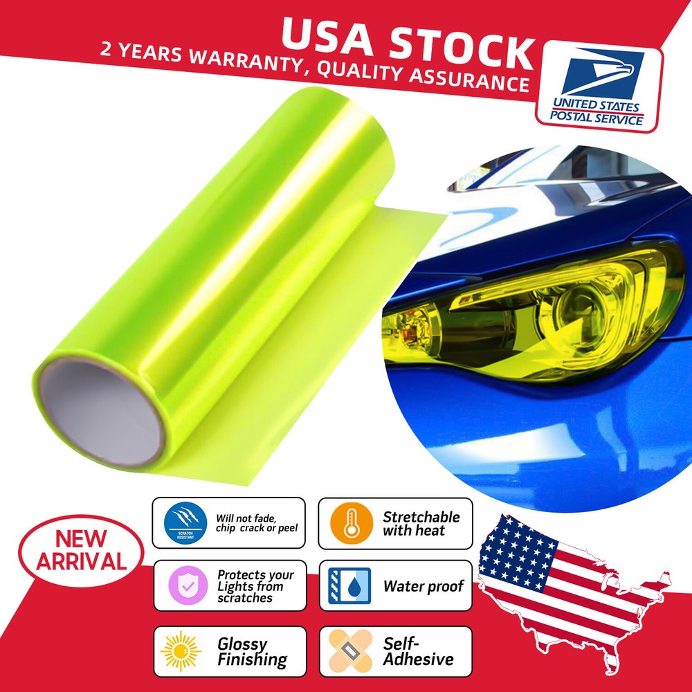 Neon Yellow Headlight Taillight Fog Light Tint Vinyl Wrap for Cars