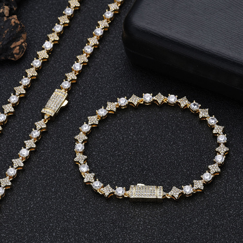 6mm Charm Cross Stars Tennis Chain Necklace Bracelets TopBling 5A Zircon Jewelry