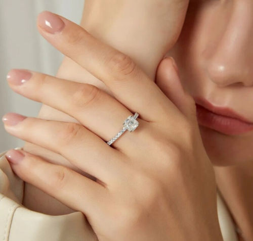 1.25 CT Asscher Cut Lab Created Solitaire Engagement Ring 14K White Gold plated