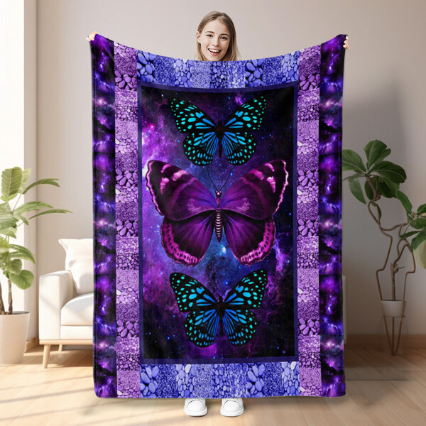 Butterfly Print Flannel Blanket - Soft Warm Lightweight for Couch Office Bed