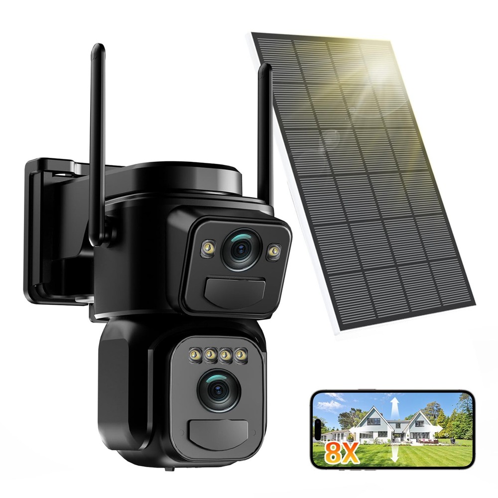 4K 8MP Solar Security Cameras Wireless Outdoor Battery Powered, 2.4GHz Dual L...