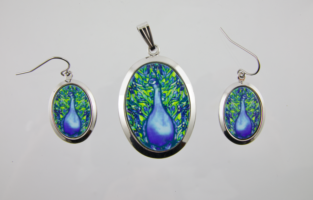 Ken Kantro Lovell Design Pro Arte Collection Tiffany Peacock Pendant & Earrings