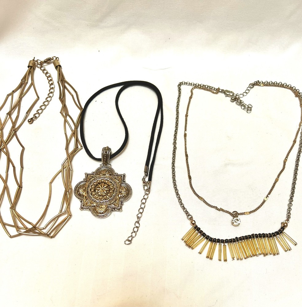 3 Mixed Metal Necklaces - Medallion & Chain Styles - Free Shipping