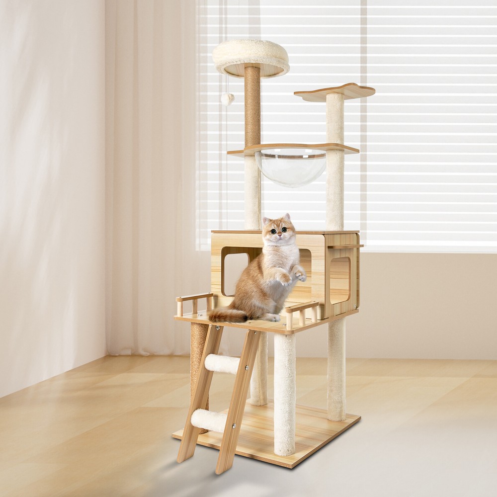 Cat Tree with Climbing Steps and Swing Ball, MDF Cat Tree, Cat Scratching Post