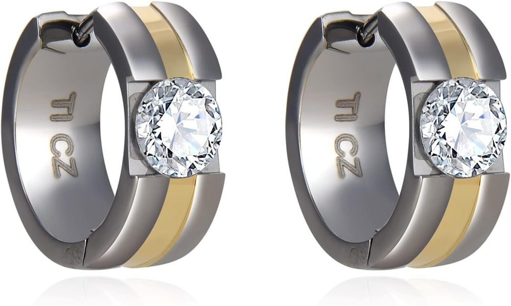 G23 Titanium Hoop Huggie Earrings for Sensitive Ears, Pure Titanium CZ Earrings