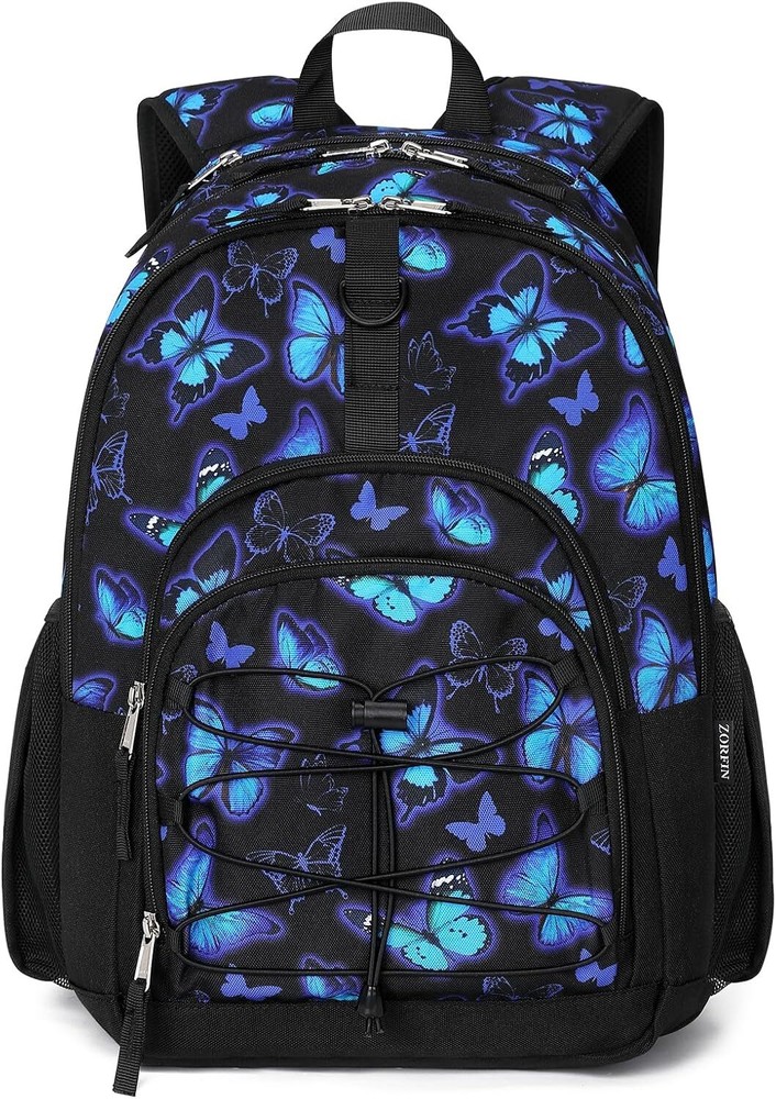 ZORFIN Butterfly Black Backpack for School & Travel - Girls Boys Bookbag
