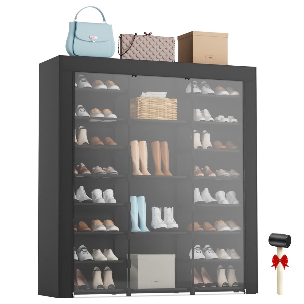 9-Tier Large Tall Shoe Rack with Covers 40-46 Pairs, Sneaker Rack Organizer Shoe