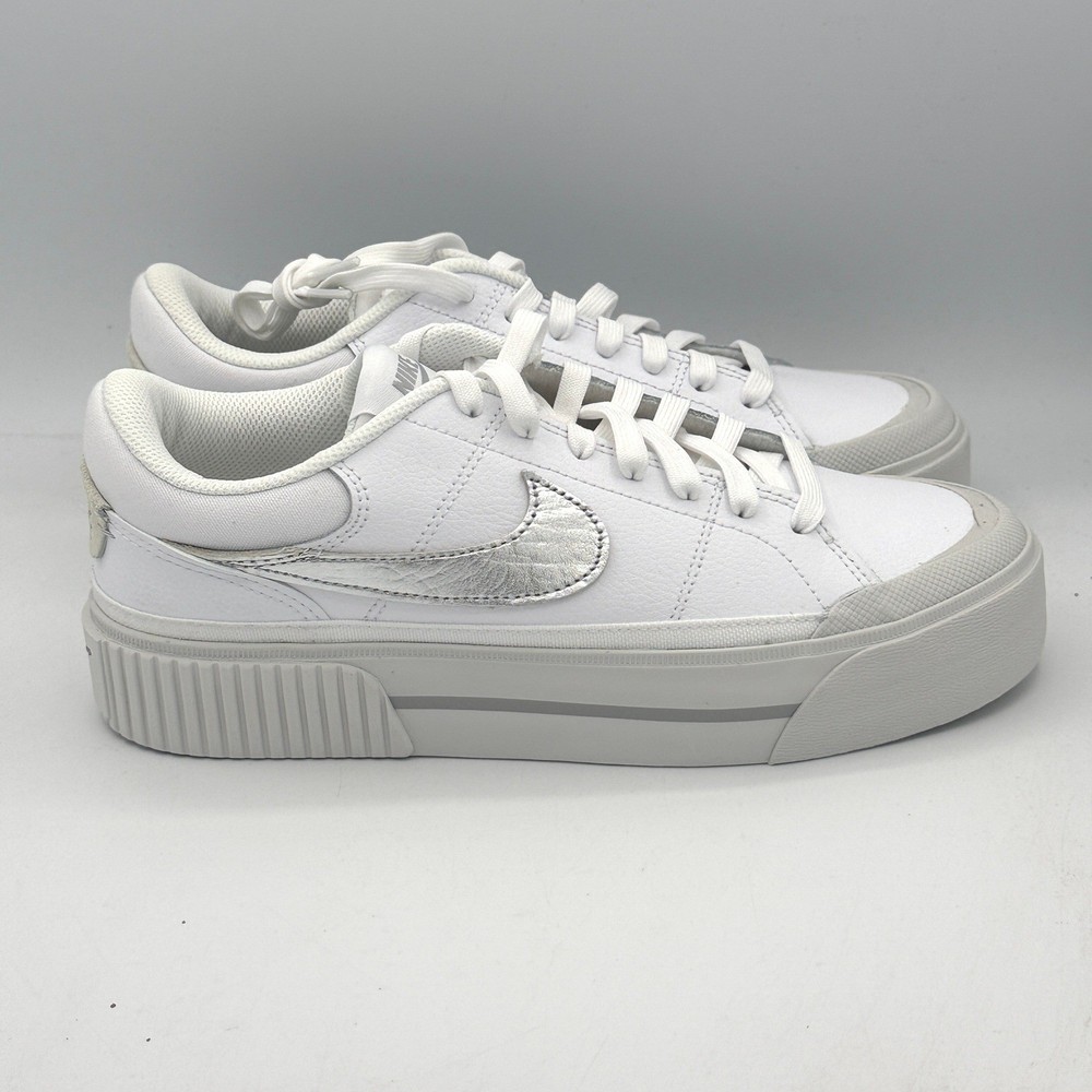 Nike Court Legacy Lift Shoes Womens 8.5 White Metallic Silver HQ2307-100