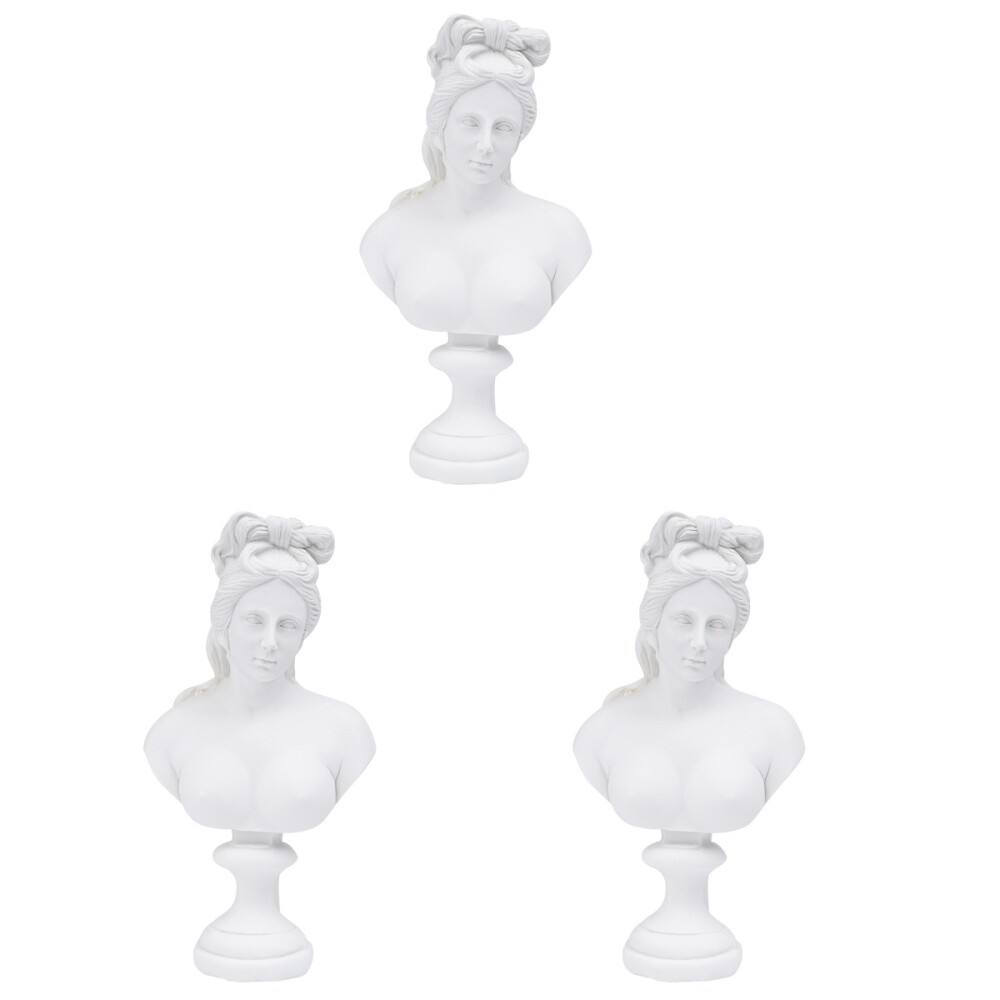 3 White Antique Resin Plaster Statues Small Decorative Ornaments