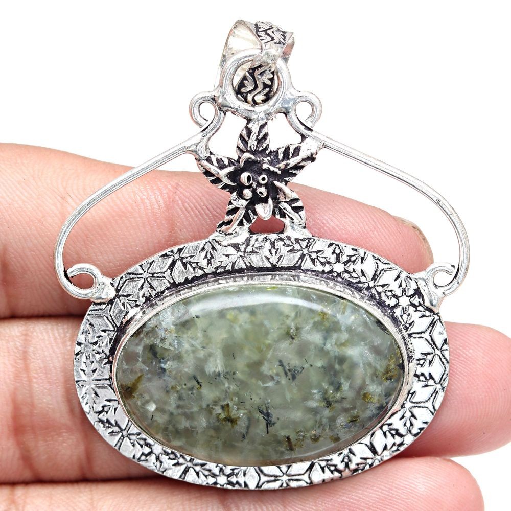 Prehnite Marlene Gemstone Pendant Handmade Sterling Silver Jewelry 2.25 Inch
