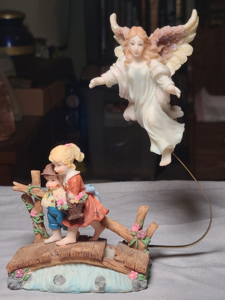 Guardian Angel Watching Over Children On Bridge Figurine