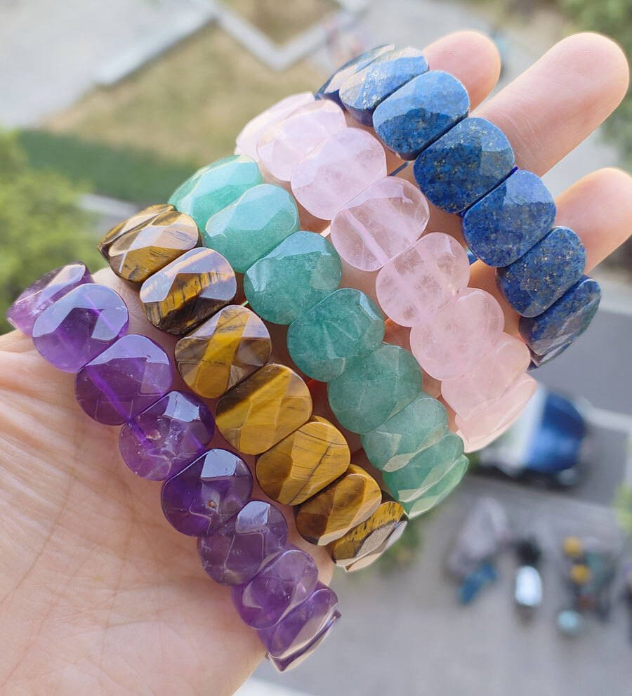 5pcs Amethyst Vary Gems Oval faceted Bracelet Chakra Reiki Healing Amulet