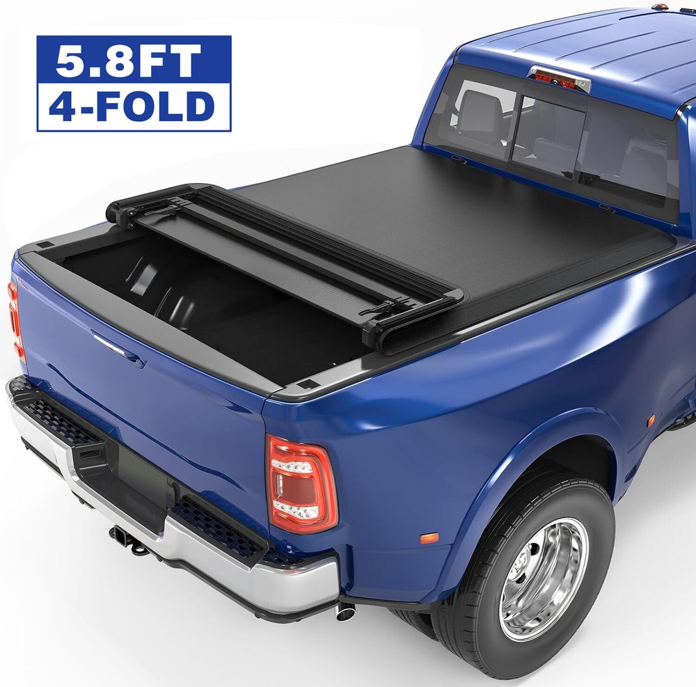 5.7/5.8FT 4-Fold Truck Bed Tonneau Cover For 2009-24 Dodge Ram 1500 W/o Ram Box