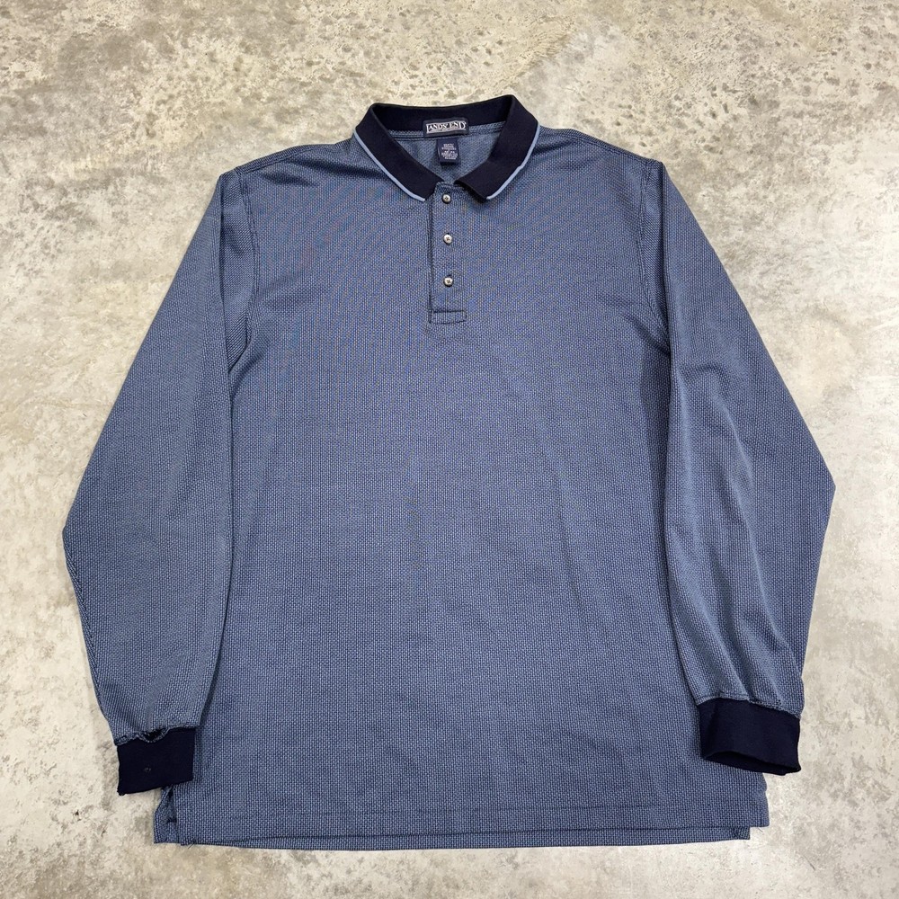 Vintage Lands' End Polo Shirt Mens Large Blue Geometric Long Sleeve Made USA 90s