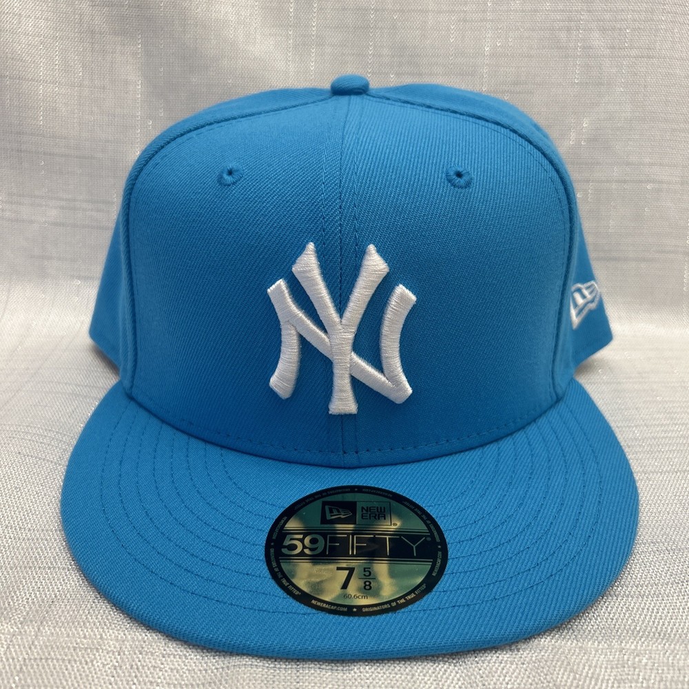 New York Yankees New Era 59FIFTY Fitted Cap HAT BABY LIGHT BLUE WHITE Size 7 5/8