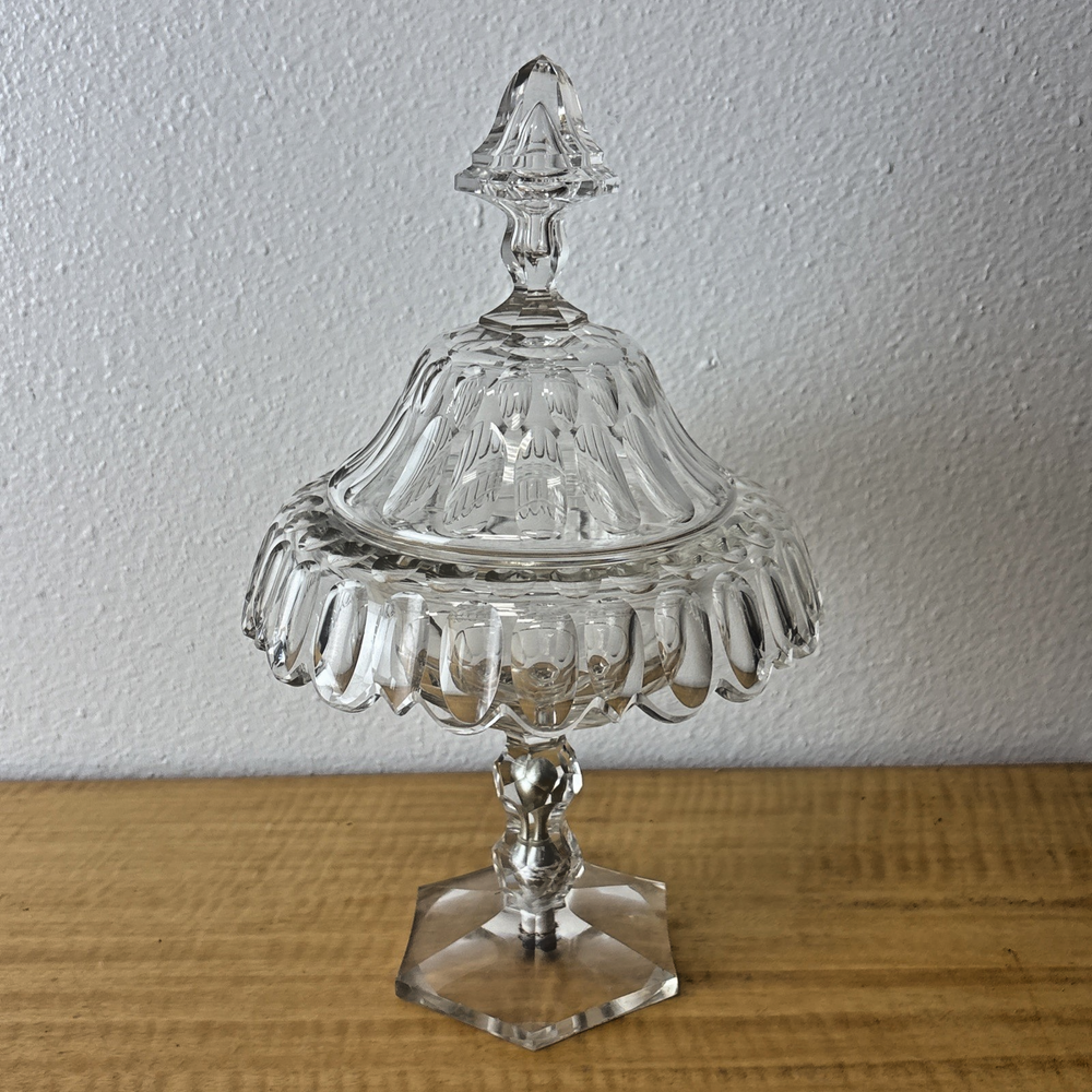 Vintage Baccarat ( ? ) Crystal Glass Drageoir w/ Repaired Stem - Damaged