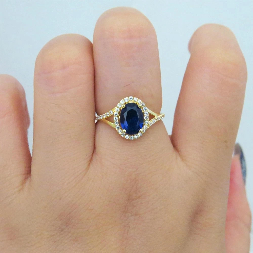 3.55 ct Oval Cut Blue Sapphire Engagement Ring 14k Yellow Gold