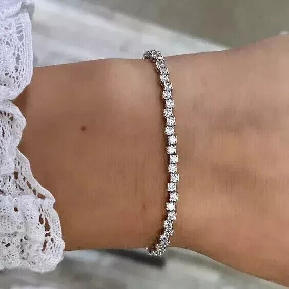 14K White Gold Plated 4Ct Round Cut Diamond Tennis Bracelet for Women