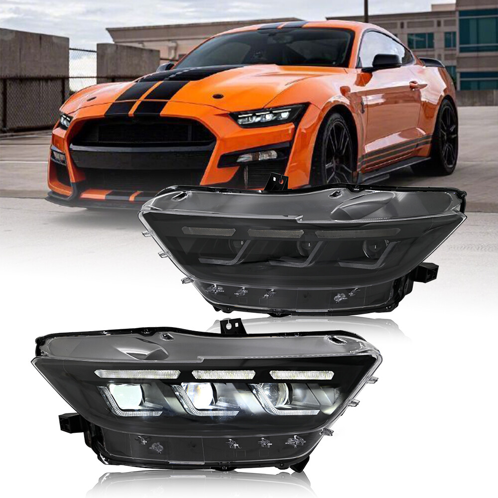 Black Headlights For 2015 2016 2017 Ford Mustang LED Sequential Signal Projector