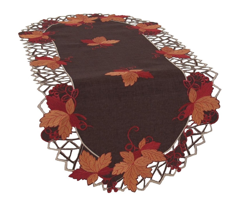 Harvest Hues Embroidered Cutwork Fall Table Runner, 16 by 34-Inch,Brown