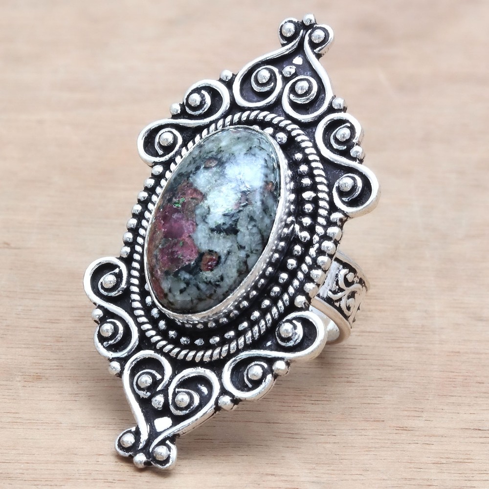 Ruby Zoisite Silver Handmade Jewelry with 9mm Gemstone