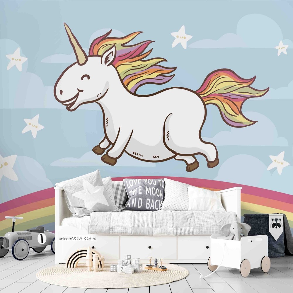 3D Unicorns Rainbow Stars Cartoon Wall Murals Wallpaper Murals Wall Sticker