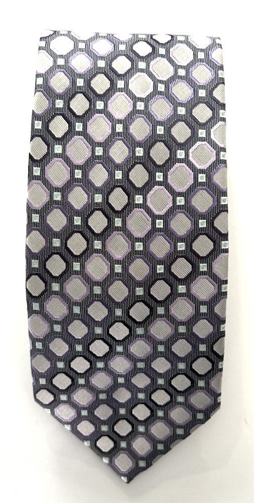 Haggar Geometric Black Grey Purple Silk Neck Tie for Men
