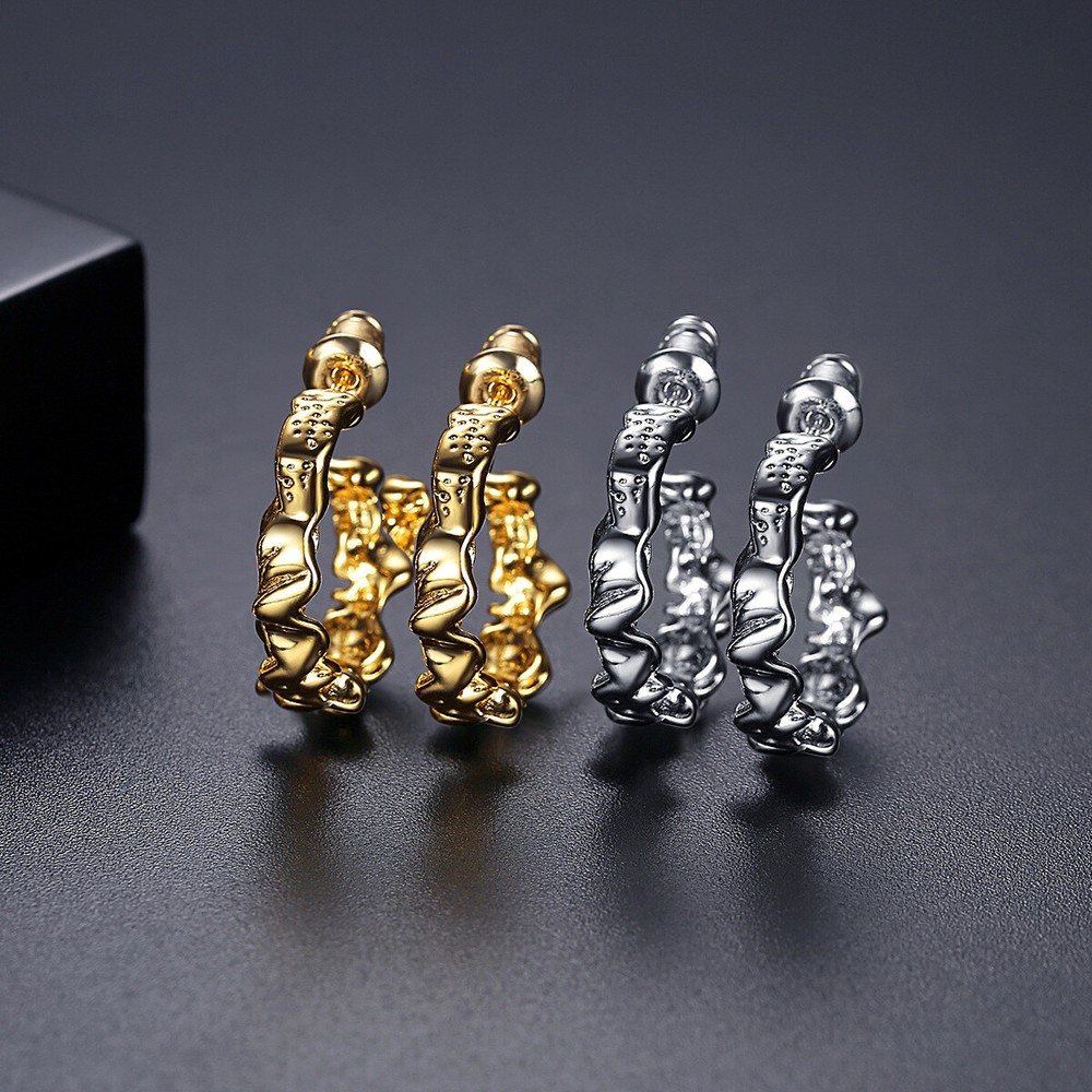 Simple Smooth Brass Zircon Earrings Simple Fashion Women‘s Gold Plated Jewelry