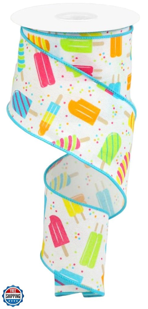 Vibrant Popsicle Print Wired Edge Ribbon for Summer Crafts Gifts and Decor
