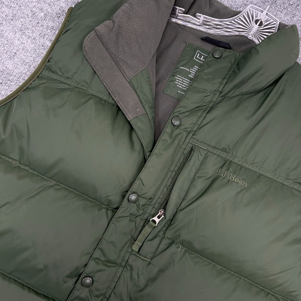 LL Bean Men's 2XL Green Goose Down Puffer Vest Jacket Nylon Full Zip Trail Model  