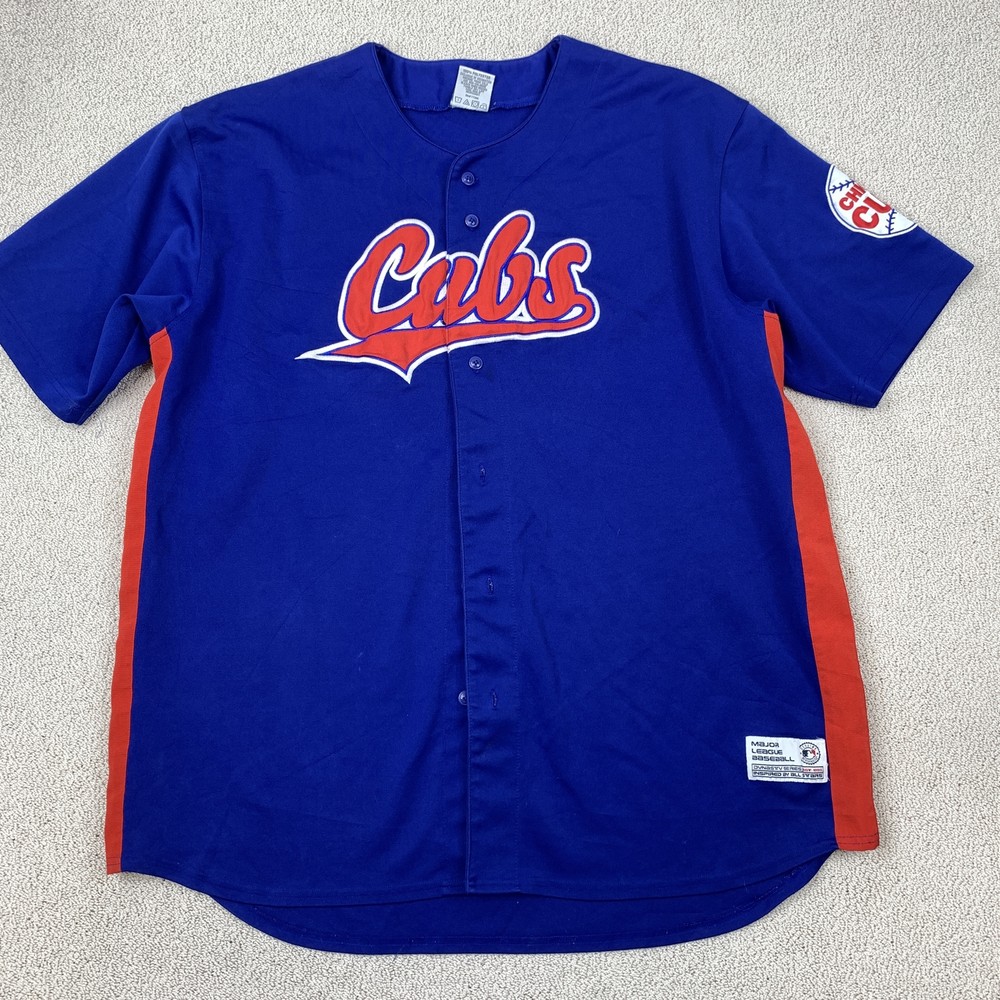 Vintage Cubs Baseball Jersey Men's XXL Blue Red Chicago Team Sports Fan Apparel