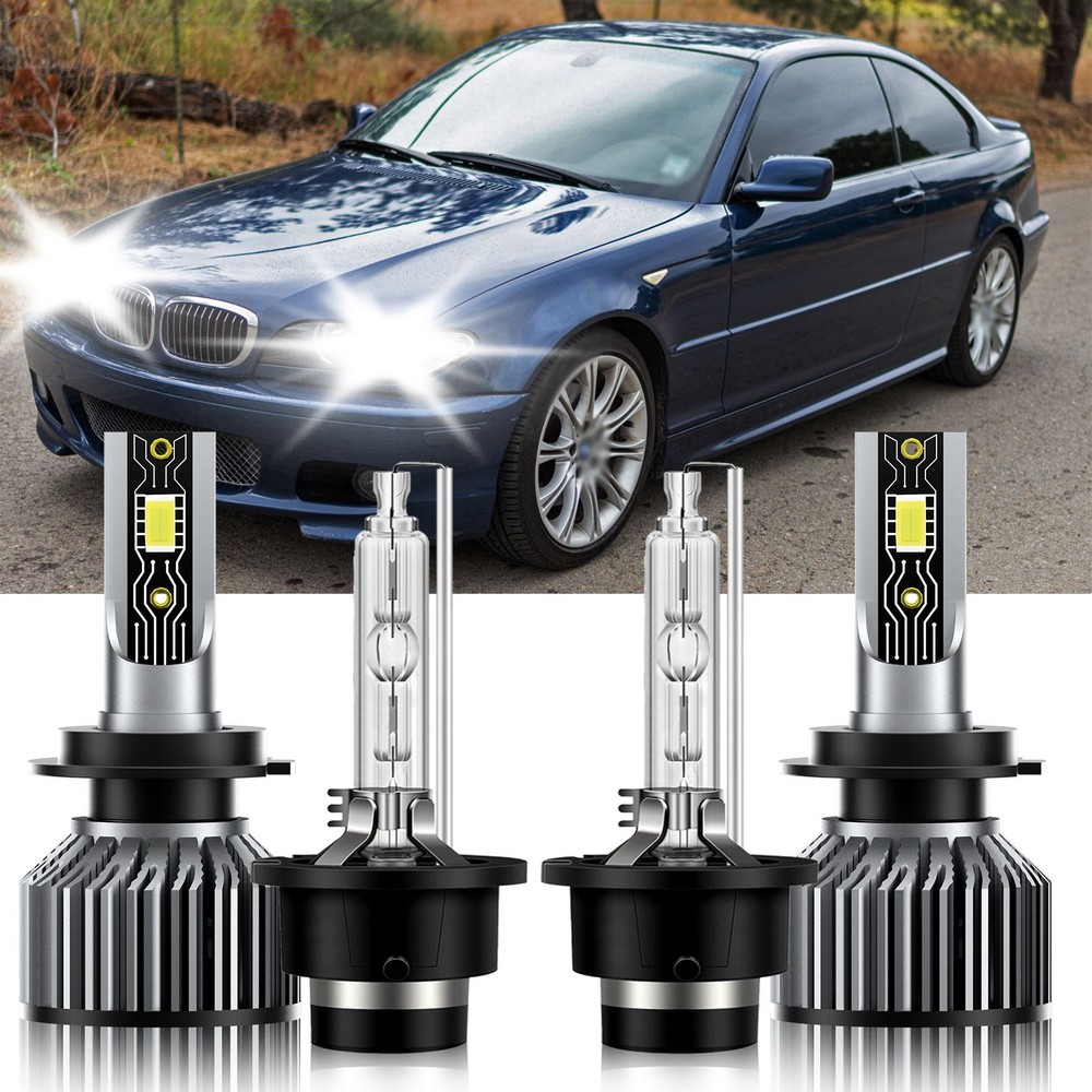For BMW 330i 2001-2001 4X H7+D2S LED HID Headlights Bulbs Kit High Low Beam