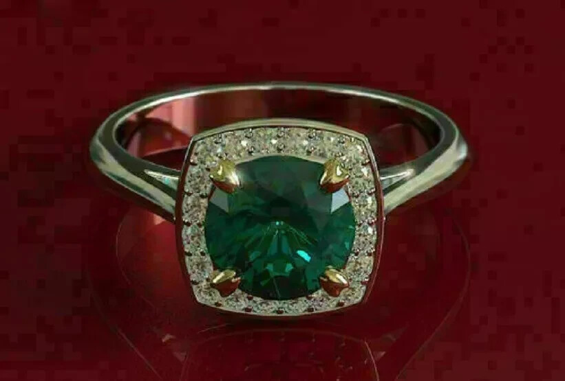 2.00 Ct Round Cut Natural Emerald Diamond Engagement Ring 14K White Gold Solid