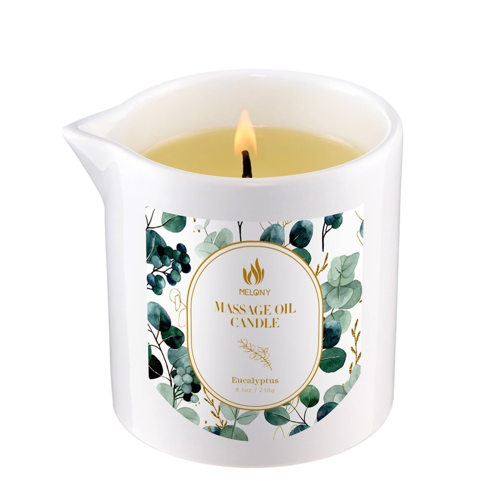 MELONY Soy Massage Candle, Essential Oil Infused, 8.1OZ, Low Temp Body Oil, I...