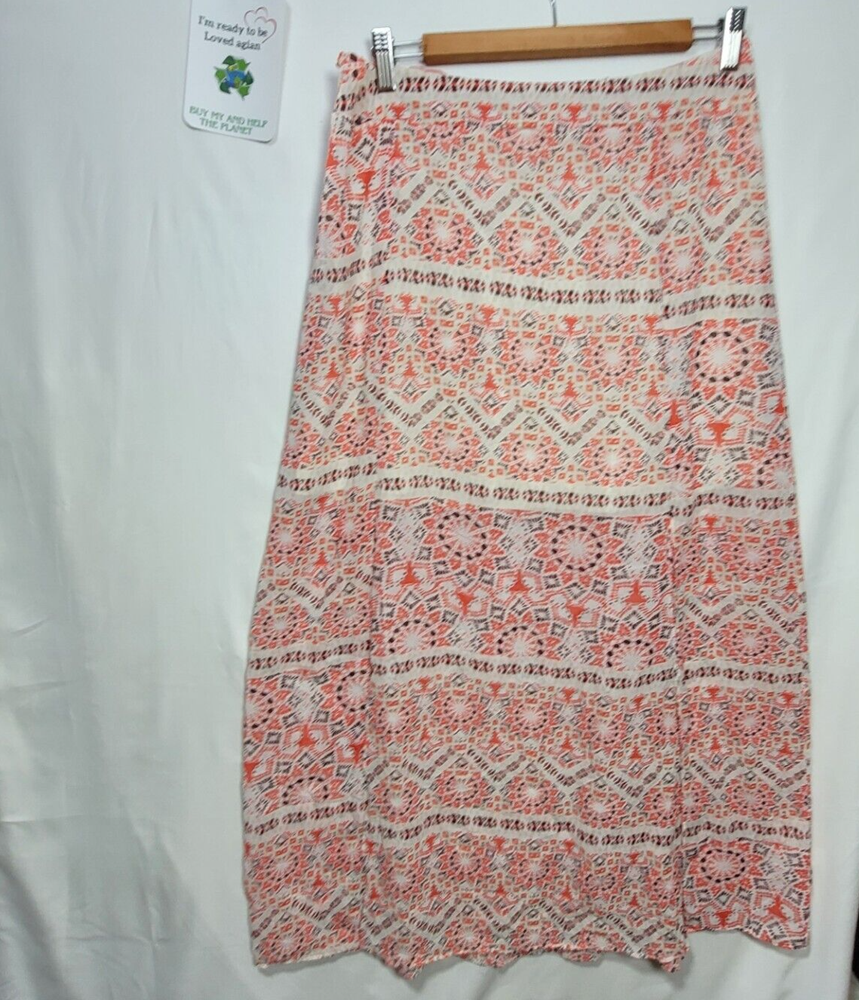 Maunces Women Long Skirts Red Geometric Size 14 Lovely A-Line Skirt Slit Lining