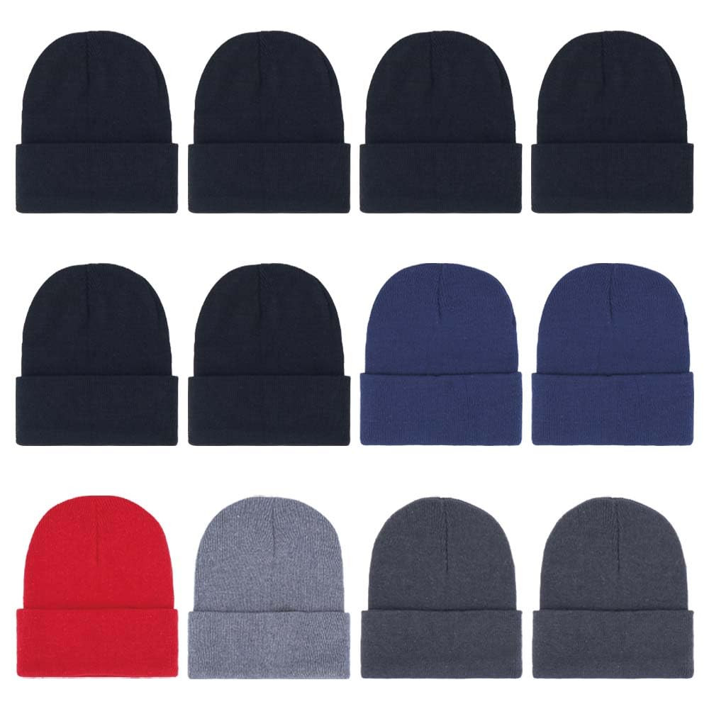 12-Pack Knitted Winter Beanie Hats for Men Women Warm Cozy Cuffed Skull Caps