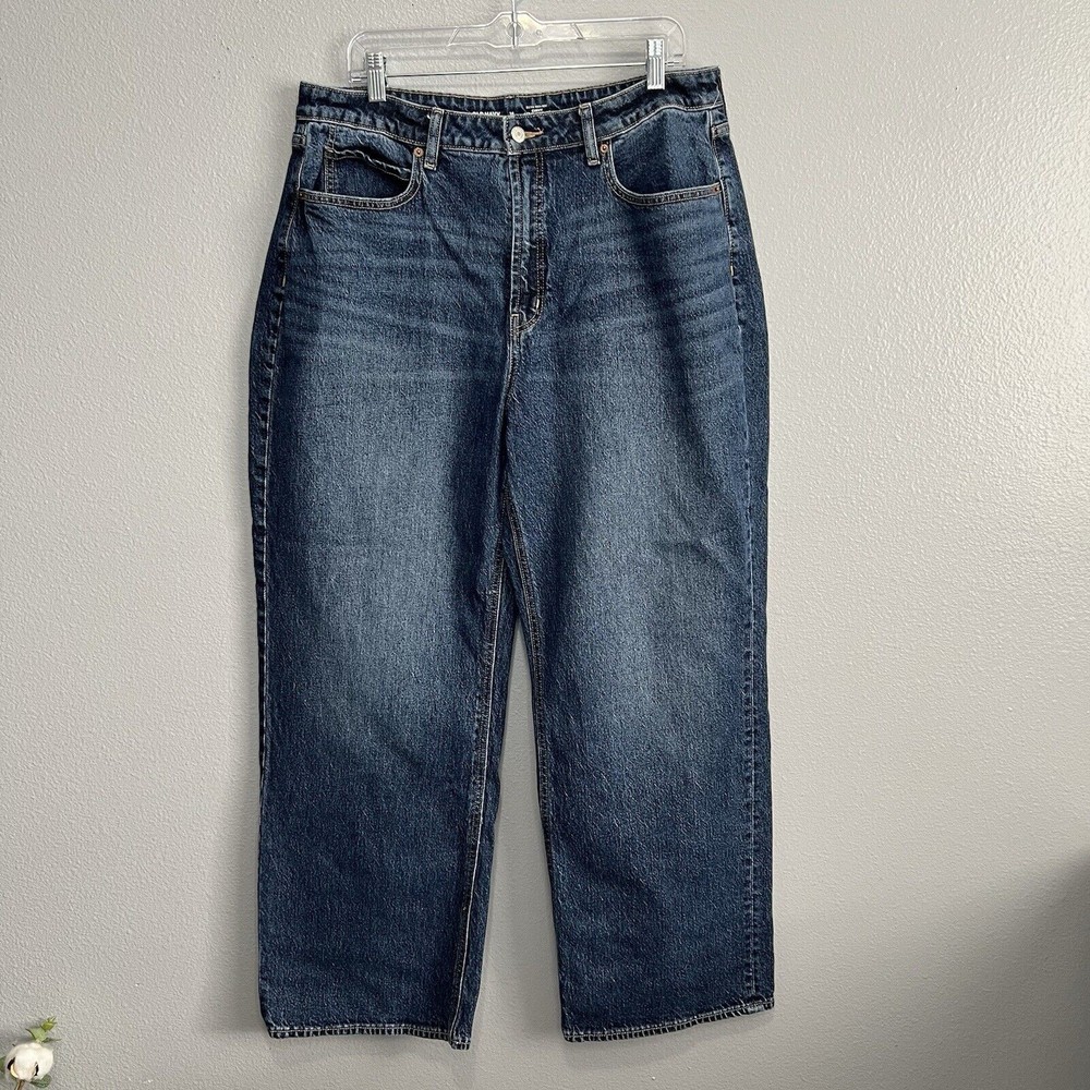 Old Navy Extra High-Rise Sky-Hi Wide Leg Jeans Women's 16 Blue Stretch Med Wash