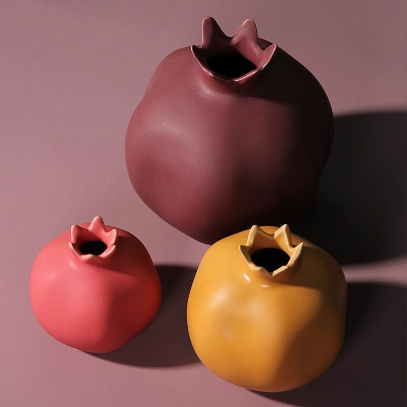 Creativity Ceramic Pomegranate Shape Flower Vase Home Desktop Decors Accessories