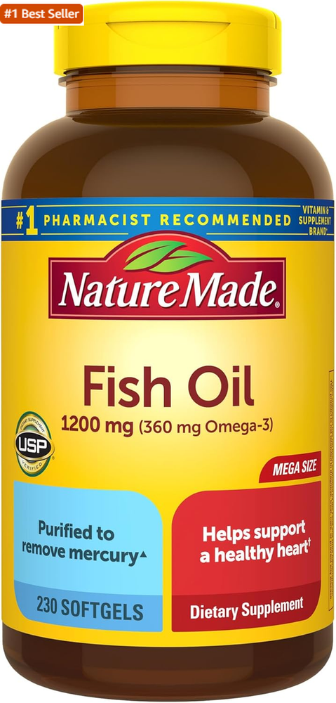 Nature Made Fish Oil Omega 3 1200mg Softgels for Heart & Brain Health