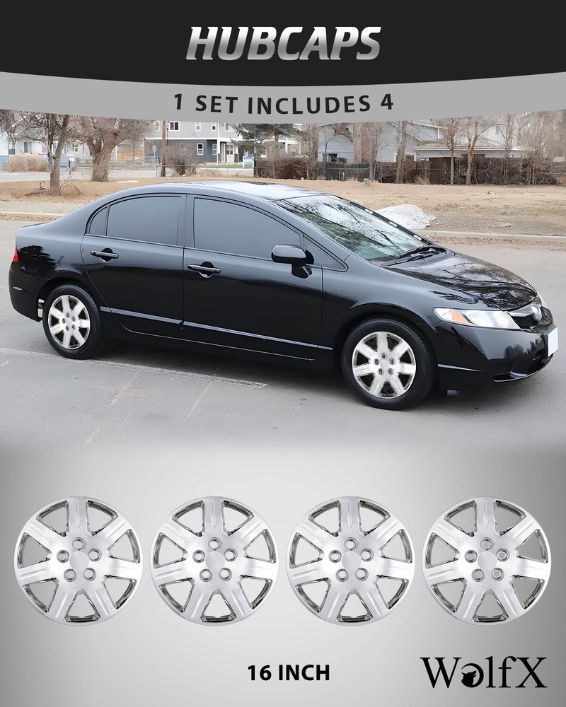 4 16-Inch Chrome Hubcaps for 2006-2011 Honda Civic R16 Wheel Rims Cover Bolt On